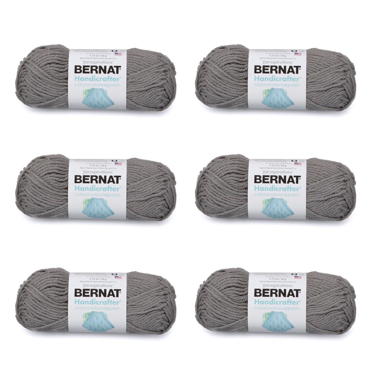 Bernat Handicrafter Cotton Overcast Yarn - 6 Pack of 50g/1.75oz - Cotton - 4 Medium (Worsted) - 80 Yards - Knitting/Crochet